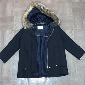 Girls Navy Blue Coat with Fur